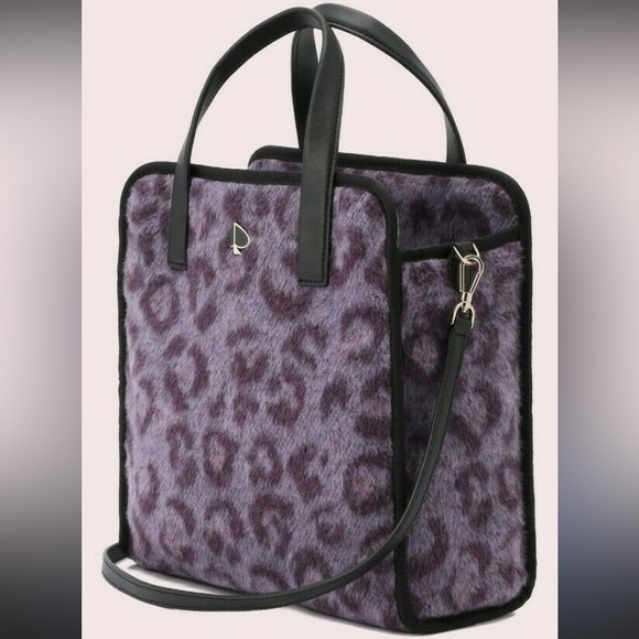 kate spade Handbags - Kate Spade New York Morley Purple Leopard Furry Fleece Crossbody Tote NWOT